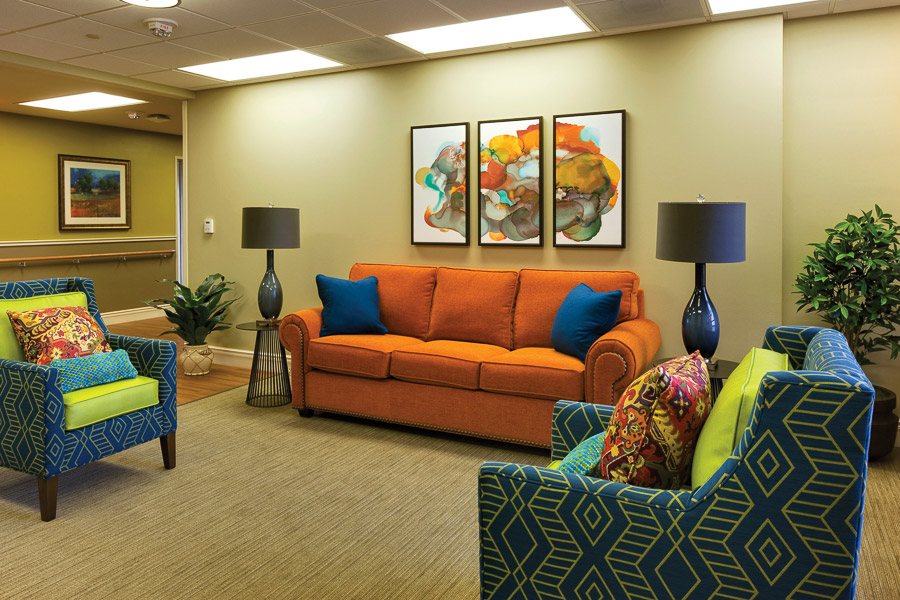 Aptura designed lounge area at Texas Health Presbyterian Hospital with Maxwell Thomas furniture